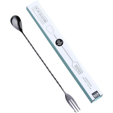 Bar Professional Barlepel met vork 30 cm Roestvrijstaal Zwart 2